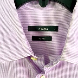 Z ZEGNA Pink Geometric Print Drop 8  Fit Cotton Button Down Dress Shirt …